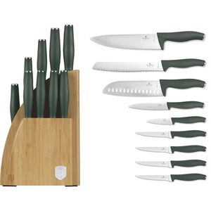 Set cutite BERLINGER HAUS BH/3123 + suport bambus, 9 piese, otel, 9-20cm, verde Set cutite BERLINGER HAUS BH/3123 + suport bambus, 9 piese, otel, 9-20cm, verde