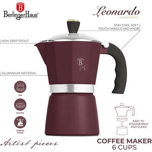 Espressor aragaz BERLINGER HAUS BH/8566N, 6 cesti, aluminiu, visiniu Espressor aragaz BERLINGER HAUS BH/8566N, 6 cesti, aluminiu, visiniu