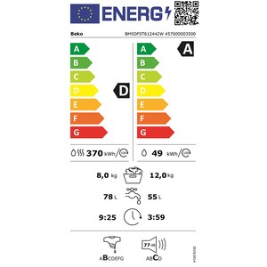 Masina de spalat rufe frontala cu uscator BEKO BM5DFST612442W, SteamCure, 12/8 kg, 1400rpm, Clasa A/D, alb Masina de spalat rufe frontala cu uscator BEKO BM5DFST612442W, SteamCure, 12/8 kg, 1400rpm, Clasa A/D, alb