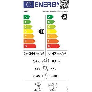 Masina de spalat rufe frontala cu uscator BEKO BM5DFST68442W, SteamCure, 8/5 kg, 1400 rpm, Clasa A/D, alb Masina de spalat rufe frontala cu uscator BEKO BM5DFST68442W, SteamCure, 8/5 kg, 1400 rpm, Clasa A/D, alb