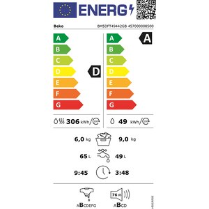Masina de spalat rufe frontala cu uscator BEKO BM5DFT49442GB, SteamCure, 9/6 kg, 1400rpm, Clasa A/D, gri Masina de spalat rufe frontala cu uscator BEKO BM5DFT49442GB, SteamCure, 9/6 kg, 1400rpm, Clasa A/D, gri