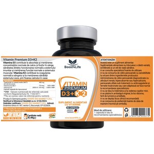 Supliment Vitamina D3 + K2 Premium, 60 capsule, BOOST4LIFE Supliment Vitamina D3 + K2 Premium, 60 capsule, BOOST4LIFE