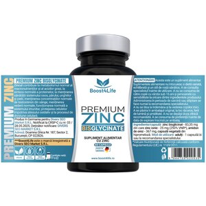 Supliment Zinc Bisglicinat Premium 83.35 mg, 60 capsule, BOOST4LIFE Supliment Zinc Bisglicinat Premium 83.35 mg, 60 capsule, BOOST4LIFE