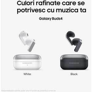 Casti SAMSUNG Galaxy Buds4, True Wireless, Bluetooth, In-Ear, Microfon, Noise Cancelling, Carcasa incarcare wireless, negru Casti SAMSUNG Galaxy Buds4, True Wireless, Bluetooth, In-Ear, Microfon, Noise Cancelling, Carcasa incarcare wireless, negru