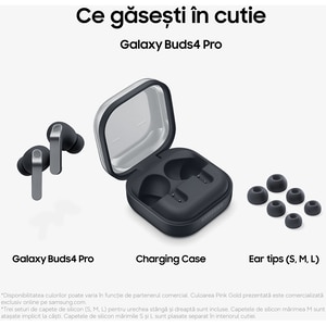 Casti SAMSUNG Galaxy Buds4 Pro, True Wireless, Bluetooth, In-Ear, Microfon, Carcasa Incarcare Wireless, Noise Cancelling, negru Casti SAMSUNG Galaxy Buds4 Pro, True Wireless, Bluetooth, In-Ear, Microfon, Carcasa Incarcare Wireless, Noise Cancelling, negru