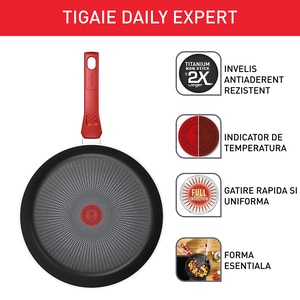 Tigaie TEFAL Daily Expert, 20cm, aluminiu, Thermo-Signal, invelis antiaderent, rosu Tigaie TEFAL Daily Expert, 20cm, aluminiu, Thermo-Signal, invelis antiaderent, rosu