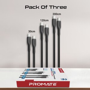 Cablu de date PROMATE CableKit-CC, USB-C - USB-C, 0.3m, 1.2m, 2m, negru Cablu de date PROMATE CableKit-CC, USB-C - USB-C, 0.3m, 1.2m, 2m, negru