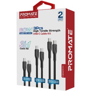 Cablu de date PROMATE CableKit-CC, USB-C - USB-C, 0.3m, 1.2m, 2m, negru Cablu de date PROMATE CableKit-CC, USB-C - USB-C, 0.3m, 1.2m, 2m, negru