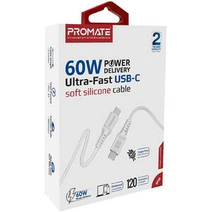 Cablu date PROMATE PowerLink-CC120, USB-C - USB-C, Power Delivery (PD) 60W, 1.2m, alb Cablu date PROMATE PowerLink-CC120, USB-C - USB-C, Power Delivery (PD) 60W, 1.2m, alb