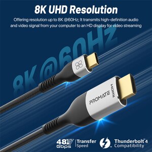 Cablu USB-C - HDMI PROMATE MEDIACORD-8K, 1.8m, negru Cablu USB-C - HDMI PROMATE MEDIACORD-8K, 1.8m, negru