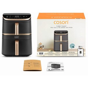 Friteuza cu aer cald dubla COSORI Turbo Tower Pro Smart CAFDC123SDEUR, 10.8l, 2630W, 3 rezistente, negru-auriu Friteuza cu aer cald dubla COSORI Turbo Tower Pro Smart CAFDC123SDEUR, 10.8l, 2630W, 3 rezistente, negru-auriu