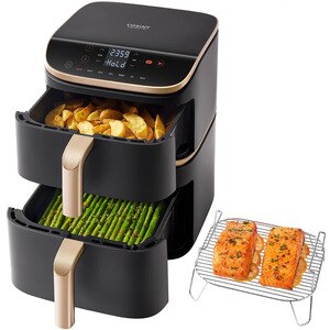 Friteuza cu aer cald dubla COSORI Turbo Tower Pro Smart CAFDC123SDEUR, 10.8l, 2630W, 3 rezistente, negru-auriu Friteuza cu aer cald dubla COSORI Turbo Tower Pro Smart CAFDC123SDEUR, 10.8l, 2630W, 3 rezistente, negru-auriu