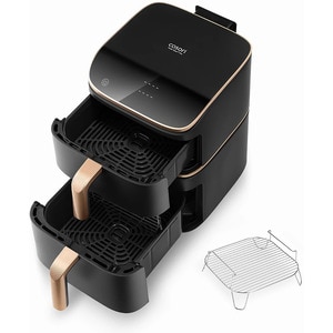 Friteuza cu aer cald dubla COSORI Turbo Tower Pro Smart CAFDC123SDEUR, 10.8l, 2630W, 3 rezistente, negru-auriu Friteuza cu aer cald dubla COSORI Turbo Tower Pro Smart CAFDC123SDEUR, 10.8l, 2630W, 3 rezistente, negru-auriu