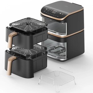 Friteuza cu aer cald dubla COSORI Turbo Tower Pro Smart CAFDC123SDEUR, 10.8l, 2630W, 3 rezistente, negru-auriu Friteuza cu aer cald dubla COSORI Turbo Tower Pro Smart CAFDC123SDEUR, 10.8l, 2630W, 3 rezistente, negru-auriu
