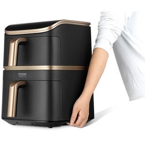 Friteuza cu aer cald dubla COSORI Turbo Tower Pro Smart CAFDC123SDEUR, 10.8l, 2630W, 3 rezistente, negru-auriu Friteuza cu aer cald dubla COSORI Turbo Tower Pro Smart CAFDC123SDEUR, 10.8l, 2630W, 3 rezistente, negru-auriu