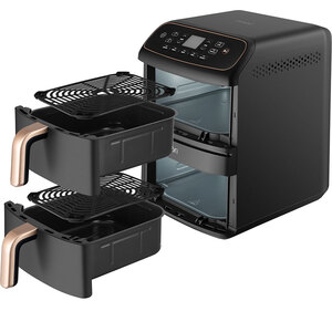 Friteuza cu aer cald dubla COSORI Turbo Tower Compact CAF-DC861-CEUR, 8.6l, 2630W, negru-auriu Friteuza cu aer cald dubla COSORI Turbo Tower Compact CAF-DC861-CEUR, 8.6l, 2630W, negru-auriu