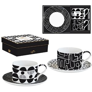 Set cani EASYLIFE Atmosphere, 4 piese, portelan, alb-negru Set cani EASYLIFE Atmosphere, 4 piese, portelan, alb-negru