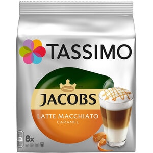 Capsule cafea TASSIMO Jacobs Caramel Macchiato, 8 capsule cafea + 8 capsule lapte, 268g Capsule cafea TASSIMO Jacobs Caramel Macchiato, 8 capsule cafea + 8 capsule lapte, 268g