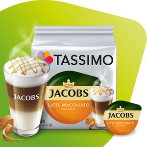 Capsule cafea TASSIMO Jacobs Caramel Macchiato, 8 capsule cafea + 8 capsule lapte, 268g Capsule cafea TASSIMO Jacobs Caramel Macchiato, 8 capsule cafea + 8 capsule lapte, 268g
