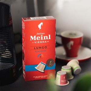 Capsule cafea JULIUS MEINL Lungo Classico, compatibile Nespresso, 10 capsule, 56g Capsule cafea JULIUS MEINL Lungo Classico, compatibile Nespresso, 10 capsule, 56g