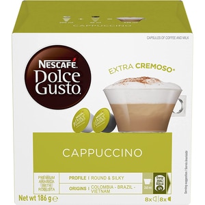 Capsule cafea NESCAFE Cappuccino, compatibile Dolce Gusto, 8 capsule cafea + 8 capsule lapte, 186.4g Capsule cafea NESCAFE Cappuccino, compatibile Dolce Gusto, 8 capsule cafea + 8 capsule lapte, 186.4g