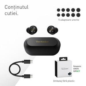 Casti TECHNICS EAH-AZ100E-K, True Wireless, Bluetooth, In-ear, Microfon, Noise Cancelling, Carcasa incarcare wireless, negru Casti TECHNICS EAH-AZ100E-K, True Wireless, Bluetooth, In-ear, Microfon, Noise Cancelling, Carcasa incarcare wireless, negru