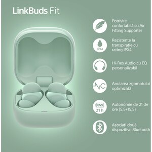 Casti SONY LinkBuds Fit, True Wireless, Bluetooth, In-ear, Microfon, Noise Cancelling, verde Casti SONY LinkBuds Fit, True Wireless, Bluetooth, In-ear, Microfon, Noise Cancelling, verde