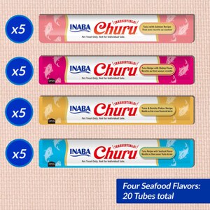 Recompense pentru pisici INABA Churu, Fructe de mare, 20 x 14g Recompense pentru pisici INABA Churu, Fructe de mare, 20 x 14g