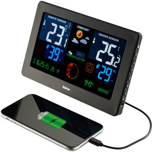 Statie meteo HAMA Premium, incarcare USB, negru Statie meteo HAMA Premium, incarcare USB, negru
