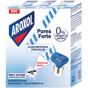 Aparat electric cu rezerva lichida impotriva tantarilor AROXOL Pure & Forte, 45 nopti Aparat electric cu rezerva lichida impotriva tantarilor AROXOL Pure & Forte, 45 nopti
