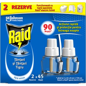 Set rezerve aparat electric anti-tantari RAID, 90 Nopti, 2 x 27 ml Set rezerve aparat electric anti-tantari RAID, 90 Nopti, 2 x 27 ml