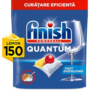 Detergent pentru masina de spalat vase FINISH Quantum, Lemon, 150 capsule Detergent pentru masina de spalat vase FINISH Quantum, Lemon, 150 capsule