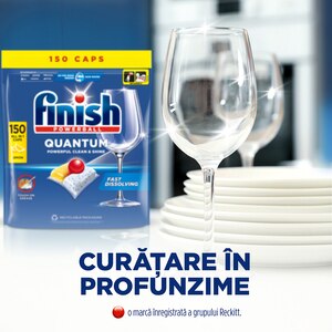 Detergent pentru masina de spalat vase FINISH Quantum, Lemon, 150 capsule Detergent pentru masina de spalat vase FINISH Quantum, Lemon, 150 capsule