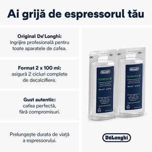 Decalcifiant pentru espressor DELONGHI ECODECALK2, 2 x 100ml Decalcifiant pentru espressor DELONGHI ECODECALK2, 2 x 100ml