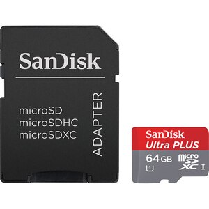 Card de memorie SANDISK Ultra Plus microSDXC, 64GB, 150MB/s, clasa 10/U1/A1, UHS-I, adaptor Card de memorie SANDISK Ultra Plus microSDXC, 64GB, 150MB/s, clasa 10/U1/A1, UHS-I, adaptor