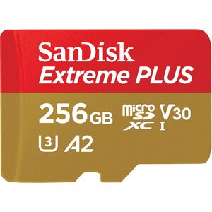 Card de memorie SANDISK Extreme Plus microSDXC UHS-I, 256GB, 200MB/s, C10, U3, V30, A2, adaptor Card de memorie SANDISK Extreme Plus microSDXC UHS-I, 256GB, 200MB/s, C10, U3, V30, A2, adaptor