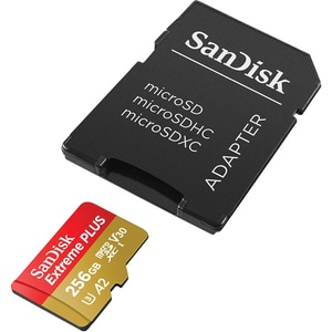 Card de memorie SANDISK Extreme Plus microSDXC UHS-I, 256GB, 200MB/s, C10, U3, V30, A2, adaptor Card de memorie SANDISK Extreme Plus microSDXC UHS-I, 256GB, 200MB/s, C10, U3, V30, A2, adaptor