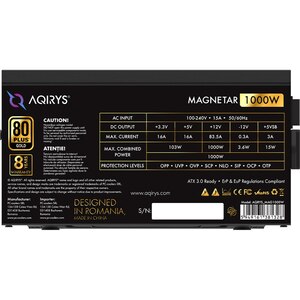 Sursa PC AQIRYS Magnetar 1000W, 120mm, 80 PLUS Gold Sursa PC AQIRYS Magnetar 1000W, 120mm, 80 PLUS Gold