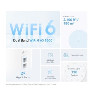 Sistem Wireless Mesh TP-LINK Deco X1500 AX1500, Dual-Band 300 + 1201 Mbps, 3 buc, alb Sistem Wireless Mesh TP-LINK Deco X1500 AX1500, Dual-Band 300 + 1201 Mbps, 3 buc, alb