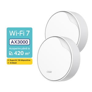 Sistem Wireless Mesh Gigabit TP-LINK Deco X50-PoE AX3000, WI-Fi 6, Dual Band 574 + 2402 Mbps, 2 Buc, alb Sistem Wireless Mesh Gigabit TP-LINK Deco X50-PoE AX3000, WI-Fi 6, Dual Band 574 + 2402 Mbps, 2 Buc, alb