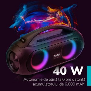 Boxa portabila E-BODA The Vibe 410, Bluetooth, USB, Radio FM, IPX5, negru Boxa portabila E-BODA The Vibe 410, Bluetooth, USB, Radio FM, IPX5, negru