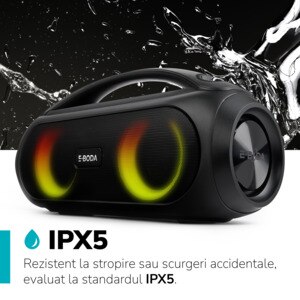 Boxa portabila E-BODA The Vibe 410, Bluetooth, USB, Radio FM, IPX5, negru Boxa portabila E-BODA The Vibe 410, Bluetooth, USB, Radio FM, IPX5, negru