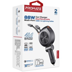 Incarcator auto PROMATE DriveGear-R2, 2x USB-C, 1x USB-A, Power delivery (PD) 30W + 20W, negru Incarcator auto PROMATE DriveGear-R2, 2x USB-C, 1x USB-A, Power delivery (PD) 30W + 20W, negru