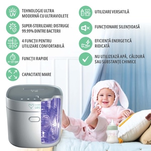 Sterilizator biberoane UV 4in1 EASYCARE EASY00250, 8l, 135W, alb-gri Sterilizator biberoane UV 4in1 EASYCARE EASY00250, 8l, 135W, alb-gri