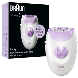 Epilator BRAUN Silk-epil 3 SE3-000, 20 pensete, 2 viteze, SmartLight, retea, alb-violet Epilator BRAUN Silk-epil 3 SE3-000, 20 pensete, 2 viteze, SmartLight, retea, alb-violet