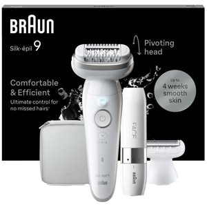 Epilator BRAUN Silk-epil 9 SES9-341, 40 pensete, 2 viteze, 5 accesorii, SmartLight, MicroGrip, Wet&Dry, acumulator, alb-argintiu Epilator BRAUN Silk-epil 9 SES9-341, 40 pensete, 2 viteze, 5 accesorii, SmartLight, MicroGrip, Wet&Dry, acumulator, alb-argintiu