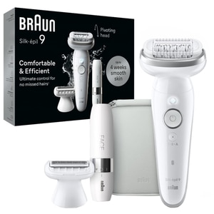 Epilator BRAUN Silk-epil 9 SES9-341, 40 pensete, 2 viteze, 5 accesorii, SmartLight, MicroGrip, Wet&Dry, acumulator, alb-argintiu Epilator BRAUN Silk-epil 9 SES9-341, 40 pensete, 2 viteze, 5 accesorii, SmartLight, MicroGrip, Wet&Dry, acumulator, alb-argintiu