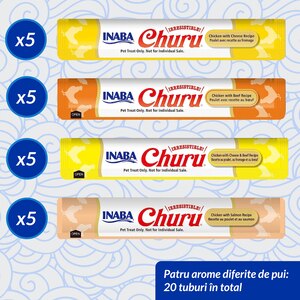 Recompense pentru pisici INABA Churu, Pui si Vita, 20 x 14 g Recompense pentru pisici INABA Churu, Pui si Vita, 20 x 14 g