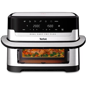 Friteuza cu aer cald TEFAL Dual Easy Fry Flex EY922DE0, 2.5kg, 9l, 2700W, argintiu-negru Friteuza cu aer cald TEFAL Dual Easy Fry Flex EY922DE0, 2.5kg, 9l, 2700W, argintiu-negru