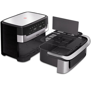 Friteuza cu aer cald TEFAL Dual Easy Fry Flex EY922DE0, 2.5kg, 9l, 2700W, argintiu-negru Friteuza cu aer cald TEFAL Dual Easy Fry Flex EY922DE0, 2.5kg, 9l, 2700W, argintiu-negru